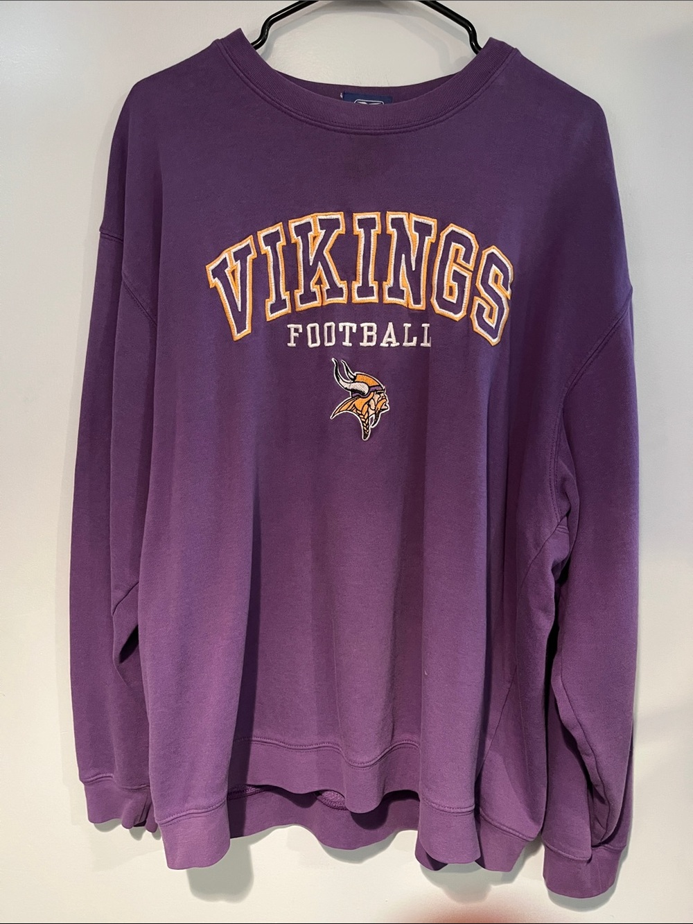 Reebok Purple Vikings Football Crewneck Sweatshirt with Yellow Accent